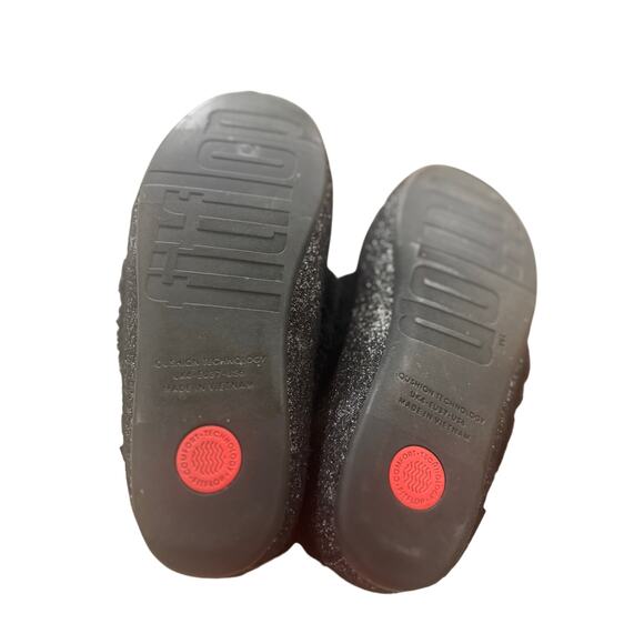 FitFlop Chrissie Glitzy Glitter Moccasin Slippers Black Faux Fur 6 cozy glam - Picture 3 of 8